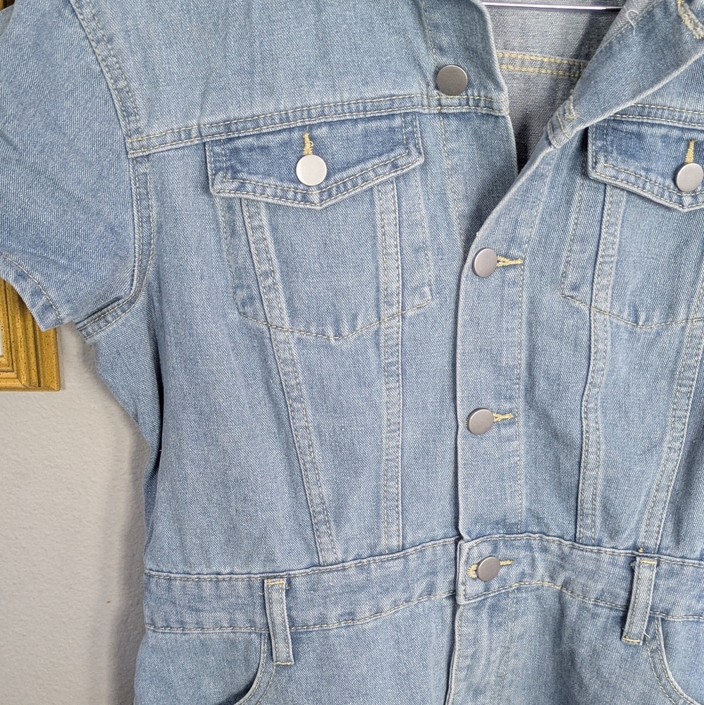 Denim Short Sleeve Jumpsuit Romper XL - Picture 3 of 5